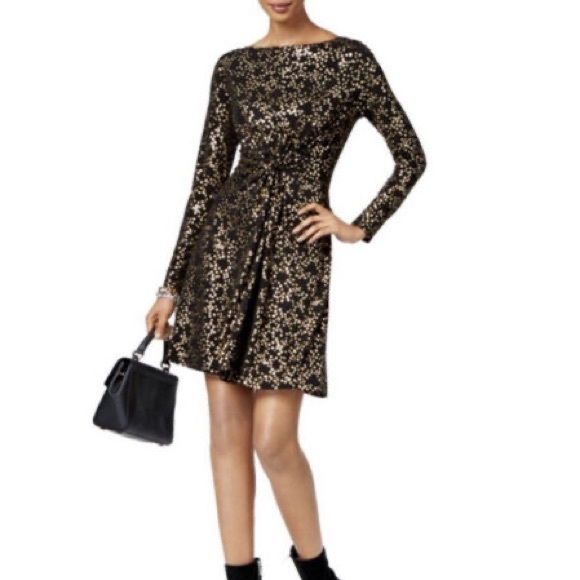 Michael Kors Dresses & Skirts - Michael Kors Black & Gold Metallic Stars Print Dress Size S